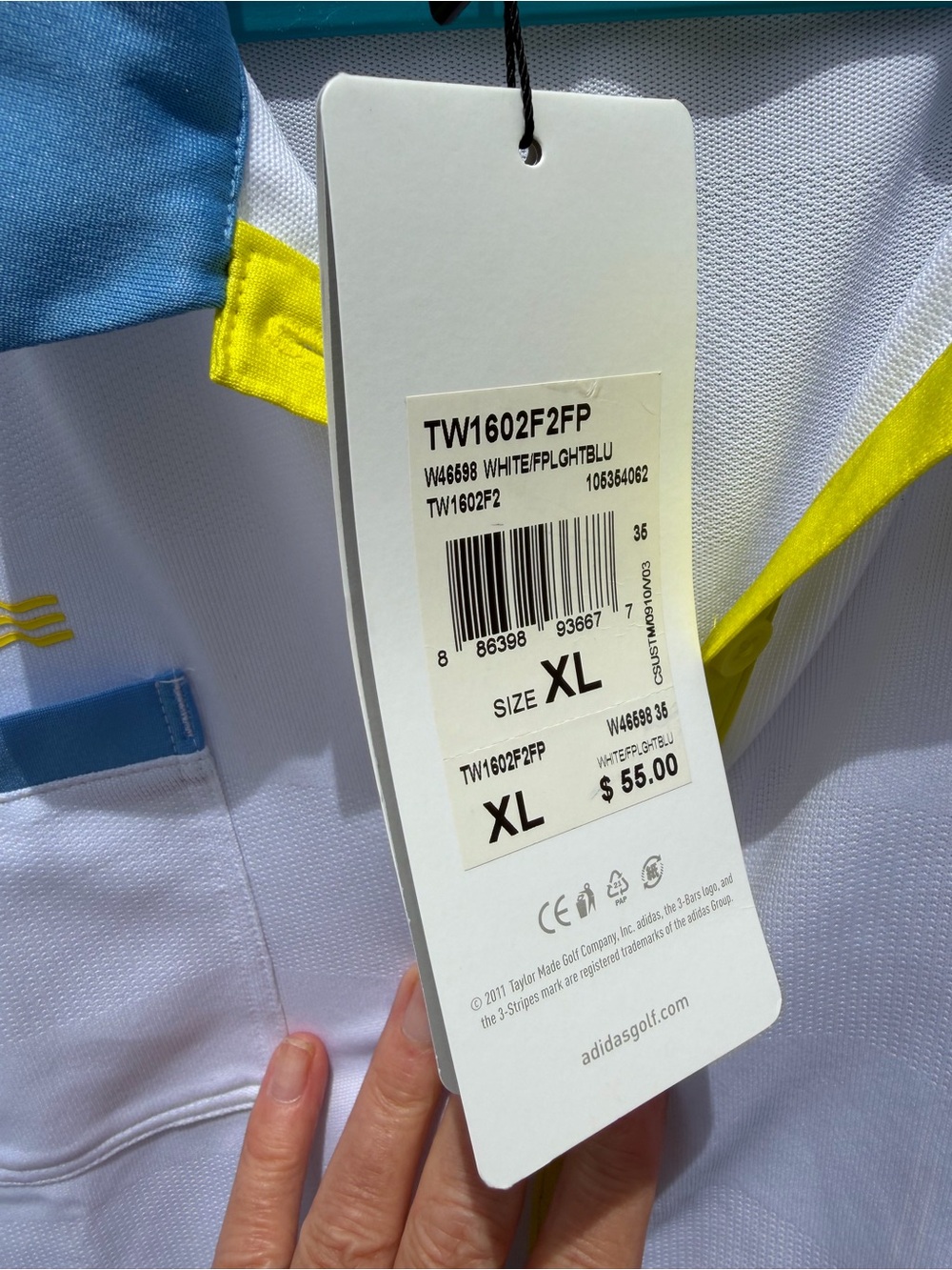 adidas White Polo w/ Yellow & Teal Accents-XL-Golf- lightweight-moisture control - Picture 5 of 12